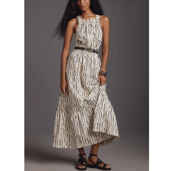 Anthropologie The Somerset Maxi Dress: Poplin Halter Edition Neutral Pattern 3X - Picture 1 of 14